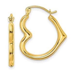 10K Yellow Gold 7/8 inch  heart shaped hoop earrings